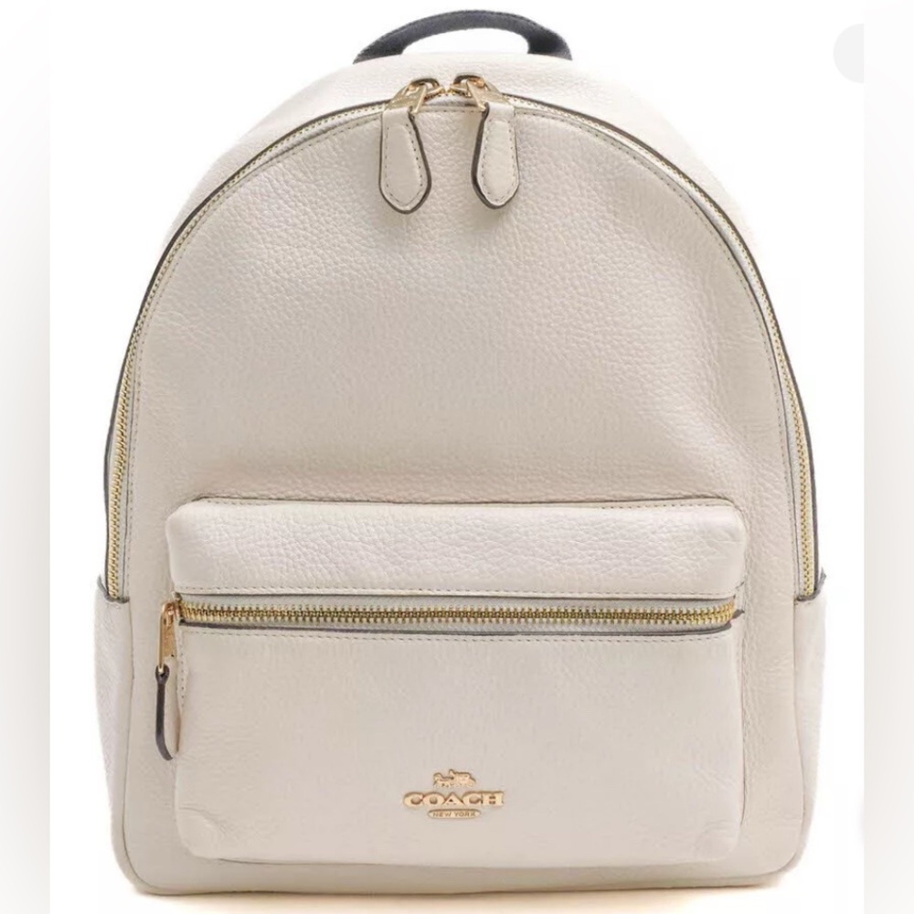 COACH Medium Charlie Backpack with Cream Pebbled Leather and Gold Accents!!